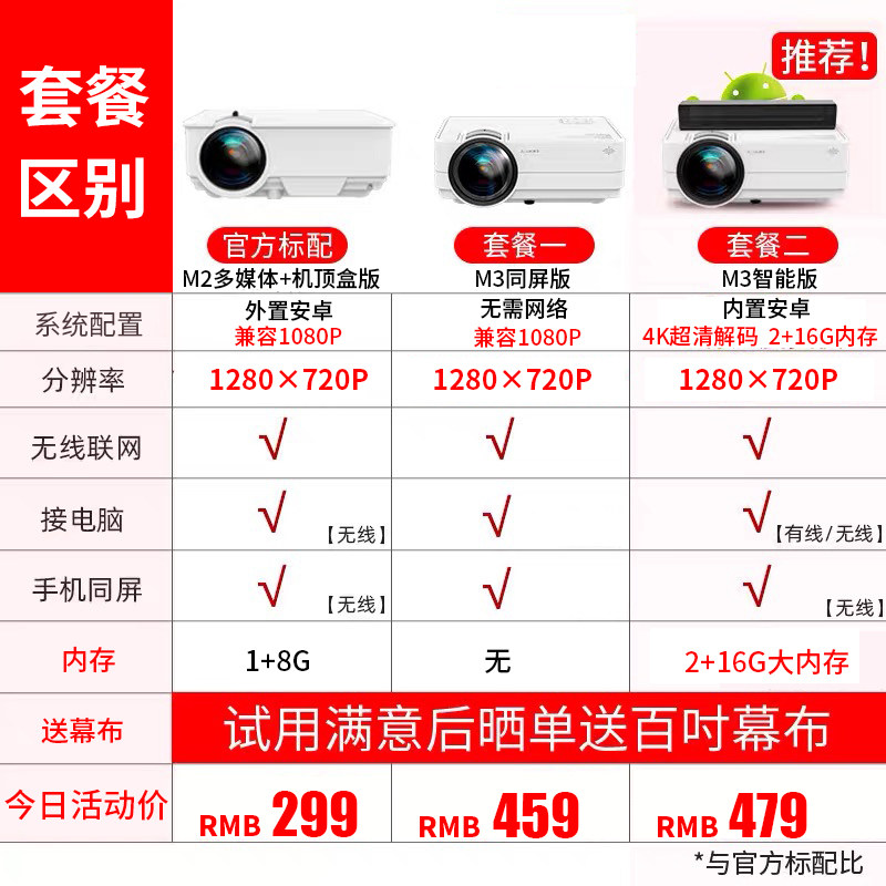 易接m3手机家用迷你便携全3d投影仪 易接投影机