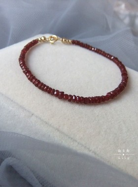天然红宝石手链细女本命年