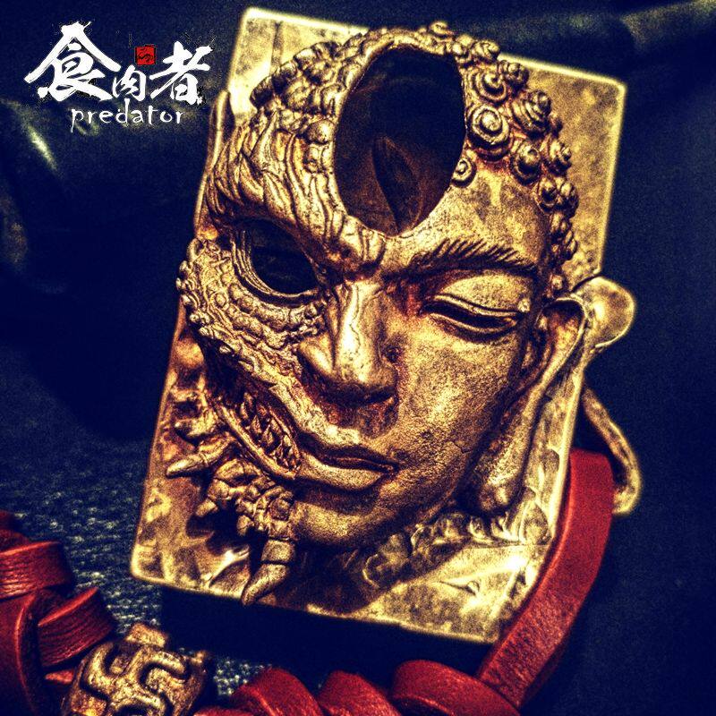 食肉者一念之间打火机黄铜925银 手工雕刻定制金属重盔甲复古煤油