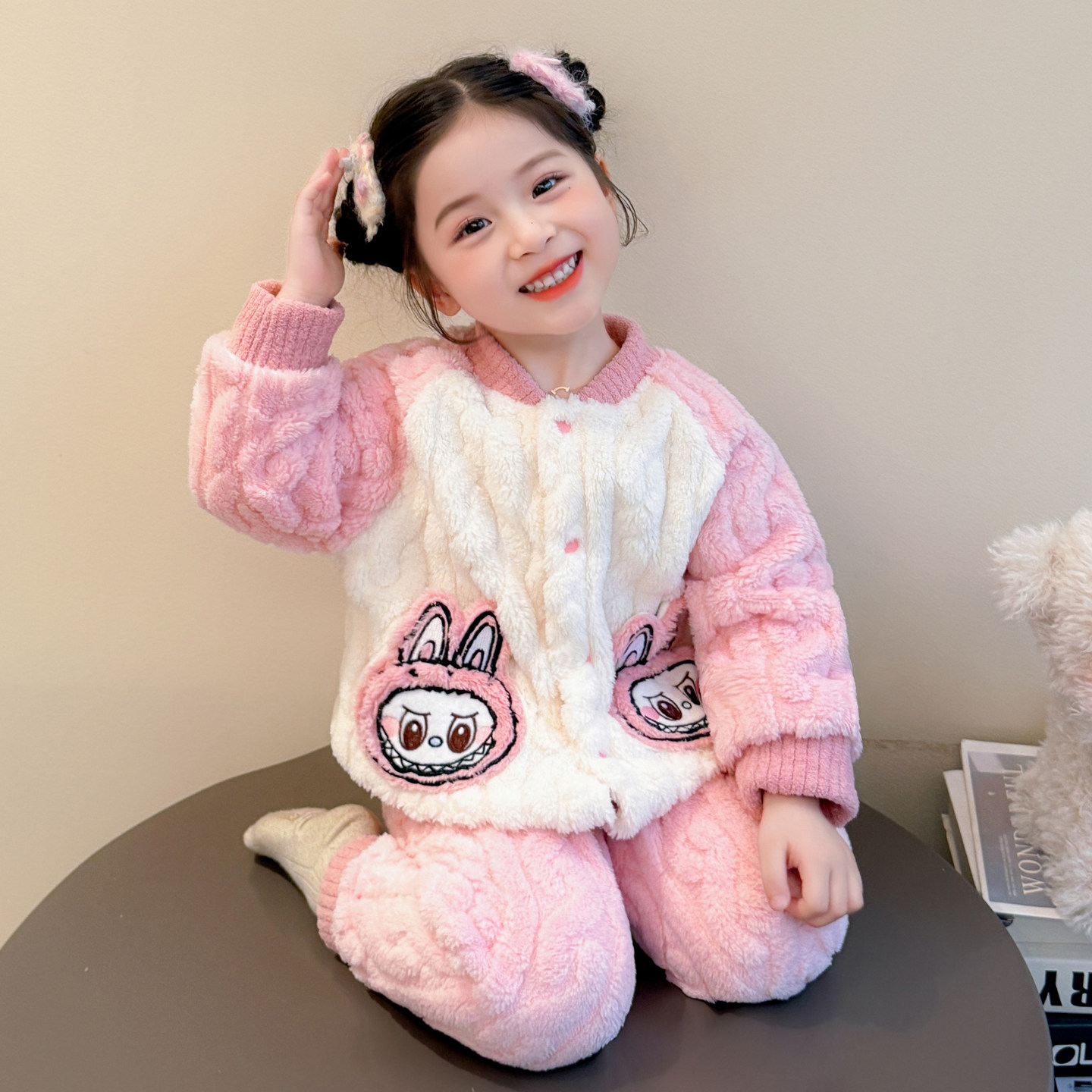 女童睡衣冬季儿童珊瑚绒加厚家居服保暖套装女宝宝开衫拉布布睡衣,淘宝优惠券,粉丝福利购,淘宝优惠卷