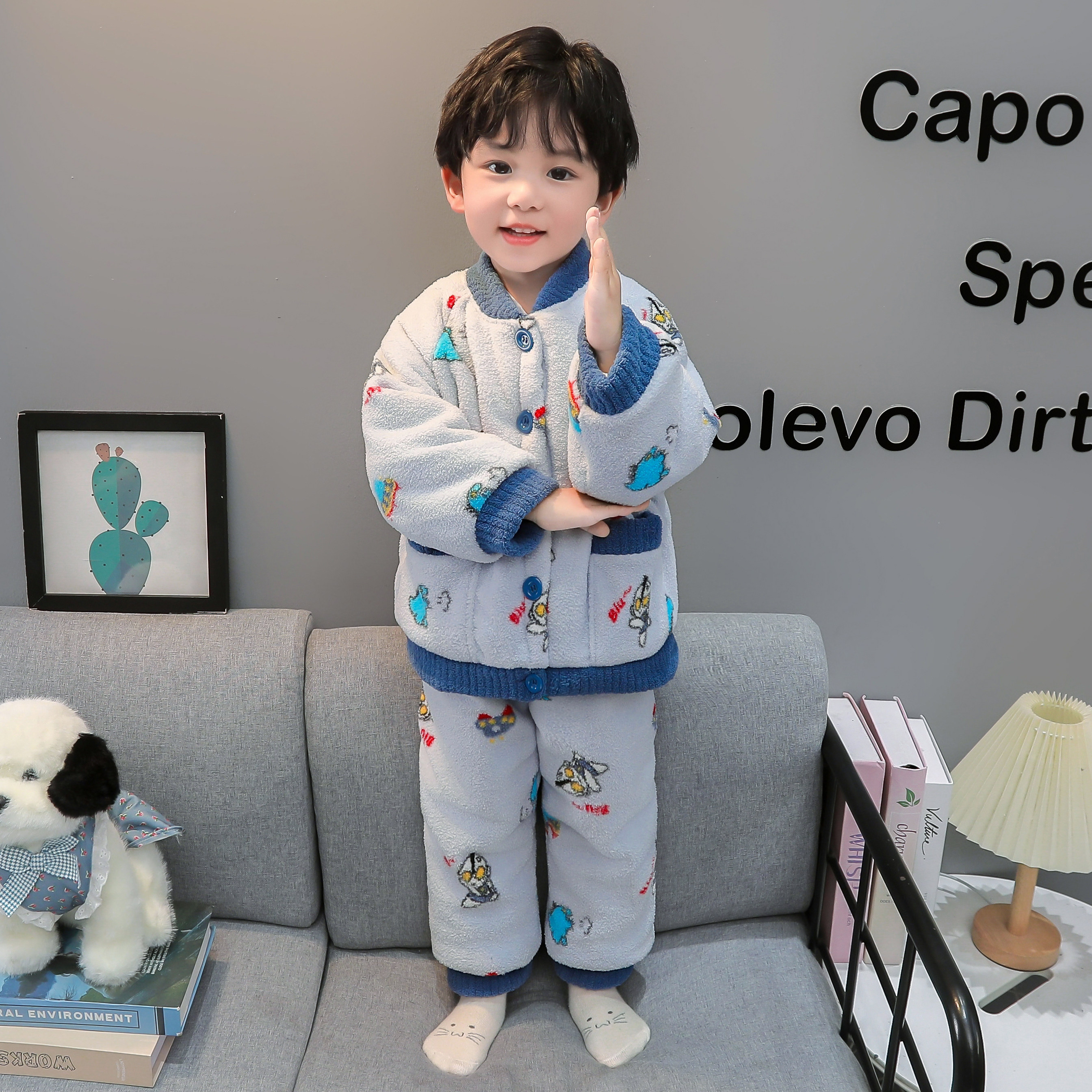 男童三层夹棉睡衣冬季儿童加厚保暖家居服宝宝奥特曼套装男孩睡衣,淘宝优惠券,粉丝福利购,淘宝优惠卷