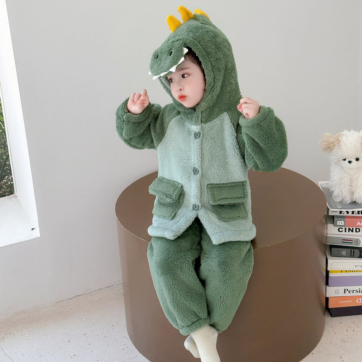 儿童珊瑚绒睡衣套装女孩加厚保暖恐龙家居服宝宝卡通睡衣冬季女童,淘宝优惠券,粉丝福利购,淘宝优惠卷