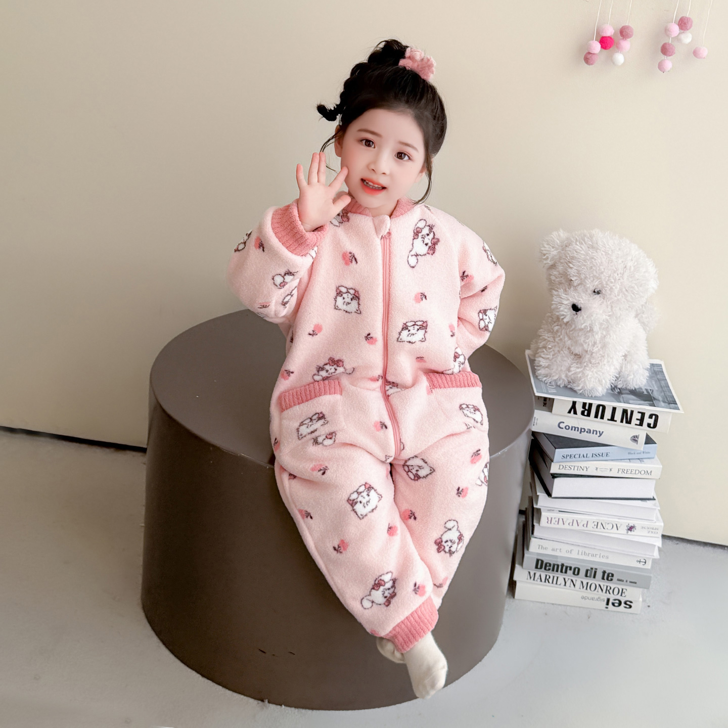 女童连体睡衣冬季法兰绒儿童防踢保暖三层睡袋宝宝如厕版加厚爬服 - 图1