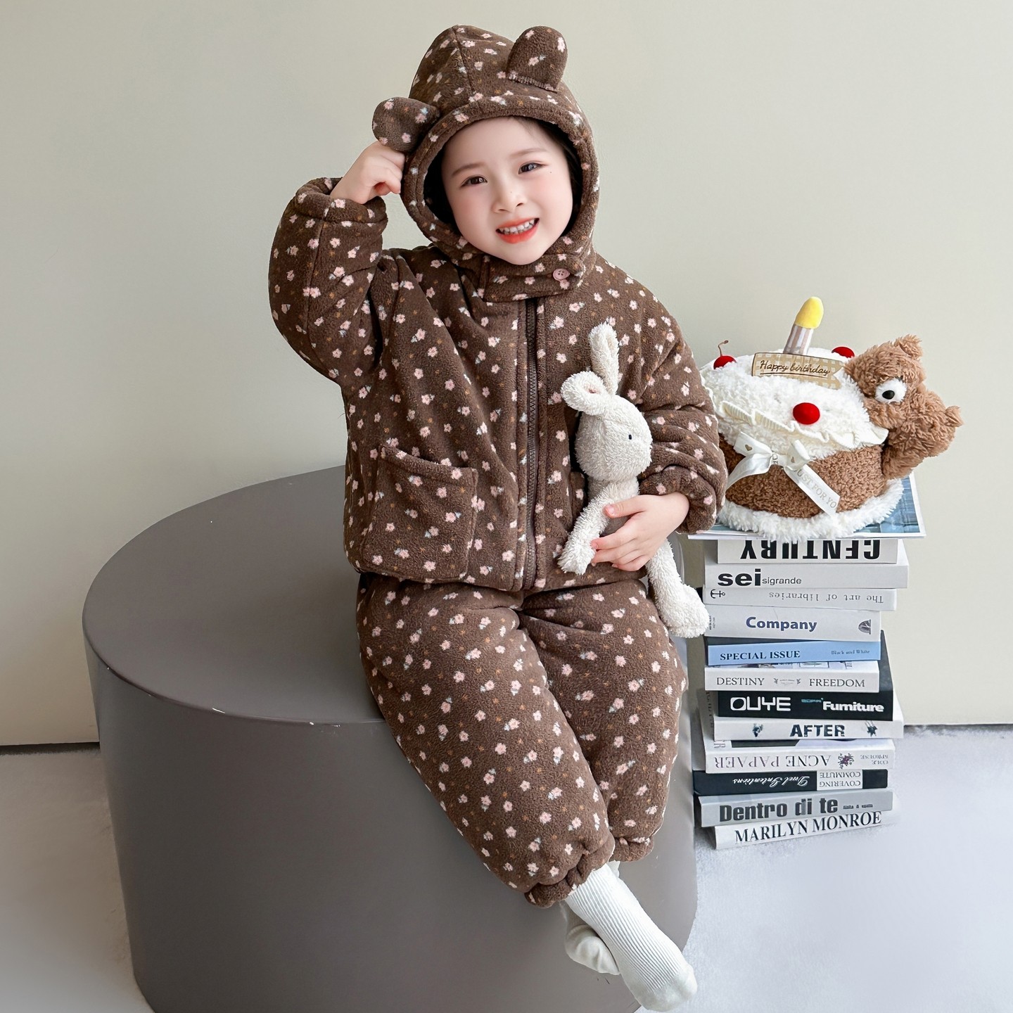 女童三层夹棉家居服女孩碎花连帽加厚睡衣公主女宝宝连帽保暖套装,淘宝优惠券,粉丝福利购,淘宝优惠卷