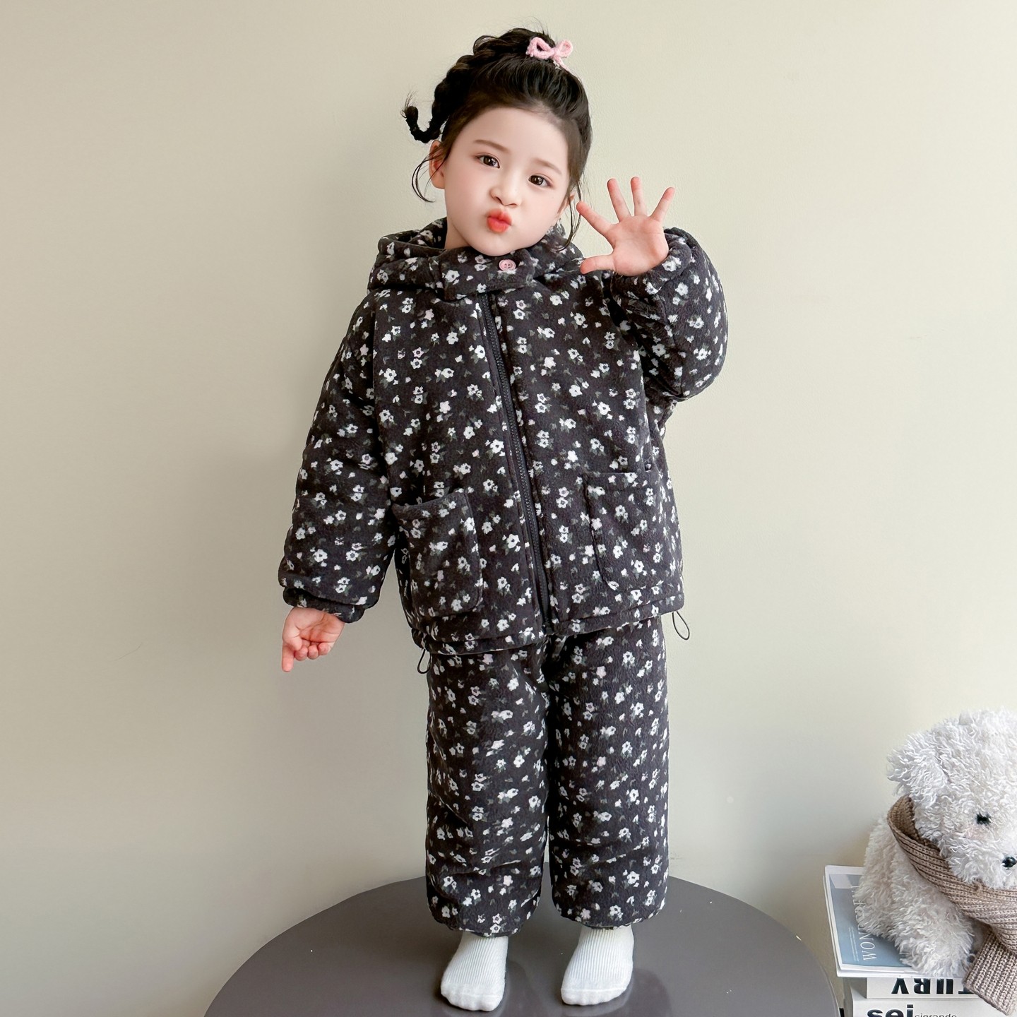 女童三层夹棉家居服女孩碎花连帽加厚睡衣公主女宝宝连帽保暖套装,淘宝优惠券,粉丝福利购,淘宝优惠卷