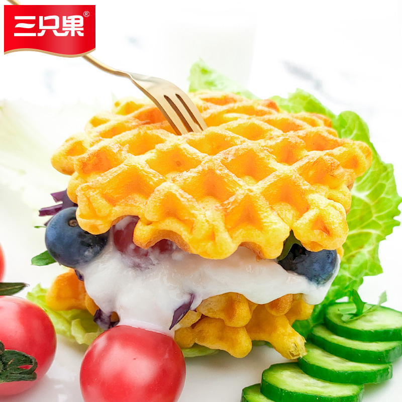 三只果食品旗舰店三只果格调华夫饼整箱早餐原味蛋糕800g面包网红零食糕点休闲食品3