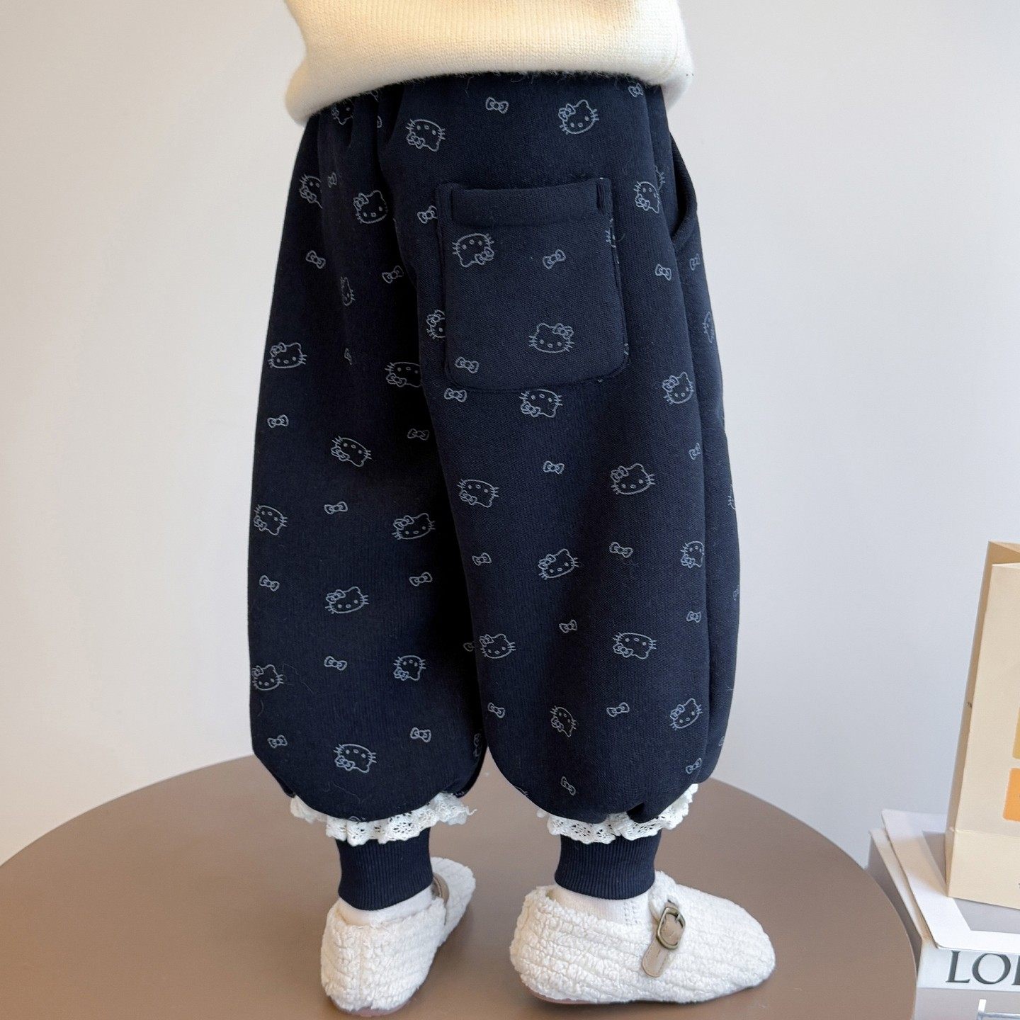 女小童花边加绒裤子冬季儿童猫咪加厚卫裤冬装女宝宝一体绒休闲裤,淘宝优惠券,粉丝福利购,淘宝优惠卷