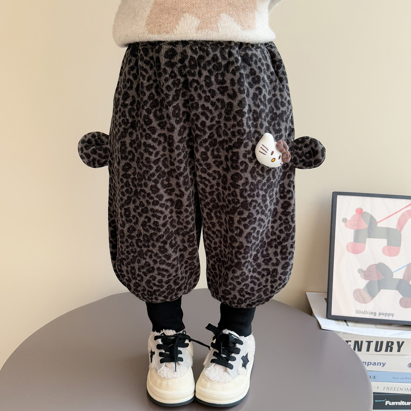女小童加绒束脚卫裤秋冬季女宝宝豹纹休闲裤冬装儿童洋气加厚裤子,淘宝优惠券,粉丝福利购,淘宝优惠卷