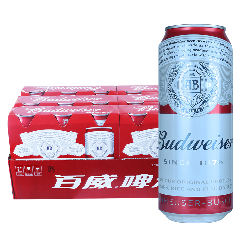 Budweiser/百威啤酒500ml*18罐整箱包邮听装大罐装小麦醇正易拉罐 - 图2