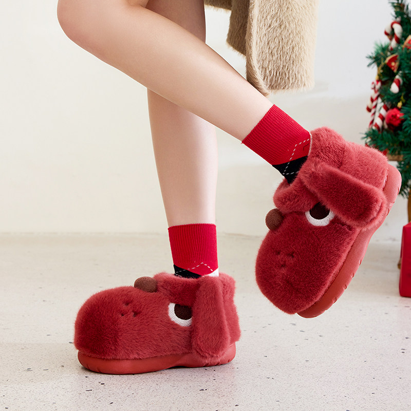 chikoku圣诞红色小狗阿泽棉靴亲子居家包跟棉拖情侣室内保暖拖鞋,淘宝优惠券,粉丝福利购,淘宝优惠卷