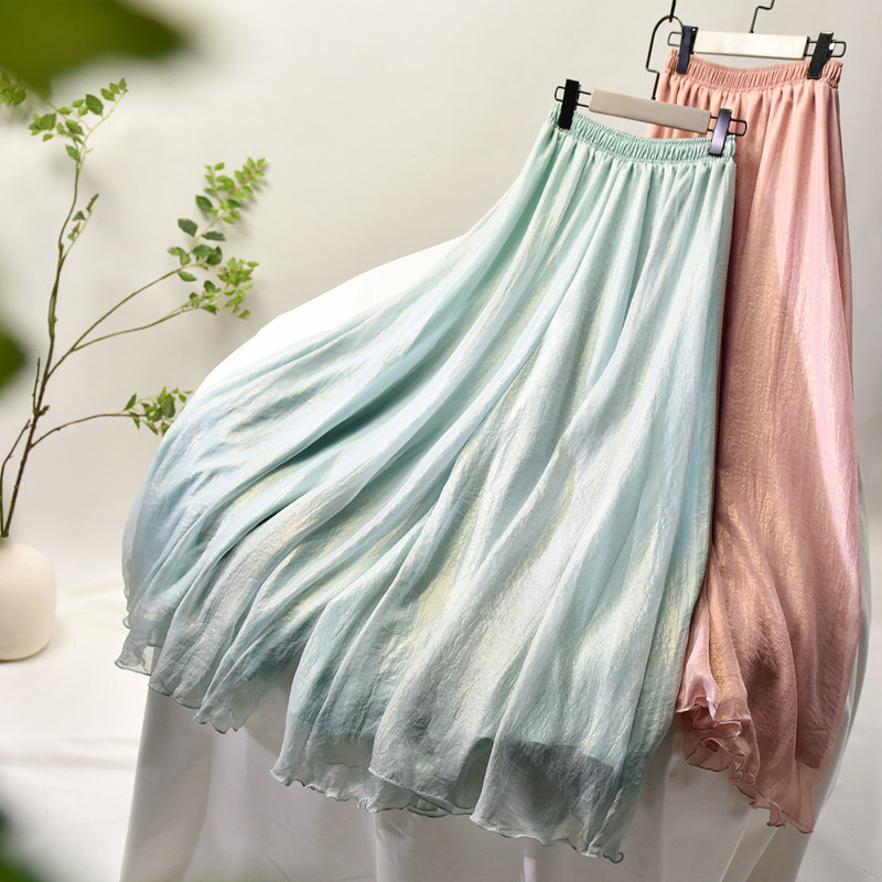 2021夏季新品珠光文艺垂感薄阔腿裤 veal半身裙