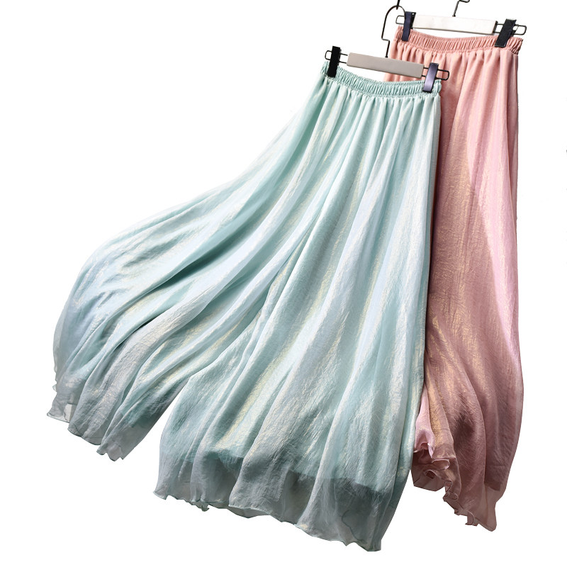 松紧腰文艺中国风薄款宽松阔腿裤 veal半身裙