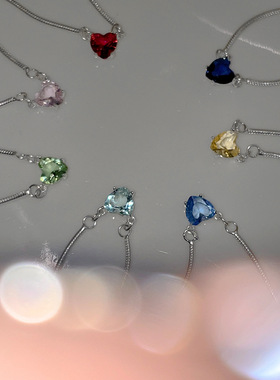 新款七彩色锆石简约迷你爱心项链925银轻奢ins小众设计百搭 新