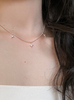 纯银四芒星锆石项链女个性清冷气质简约锁骨链潮流百搭高级感项饰