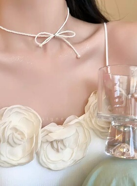 超仙蝴蝶结珍珠项链女气质百搭颈链2024新款高级感温柔锁骨链配饰