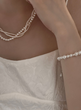 法式复古多层珍珠项链女轻奢温婉气质锁骨链精致百搭新款纯银颈链