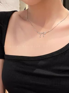 轻奢简约蝴蝶结吊坠项链女小众设计感高级锁骨链2024新款爆款颈链