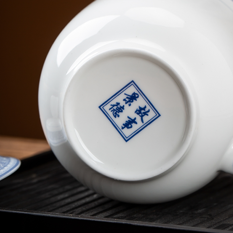 景德镇骨瓷茶杯陶瓷办公杯带盖家用青花瓷喝水杯子泡茶会议杯定制