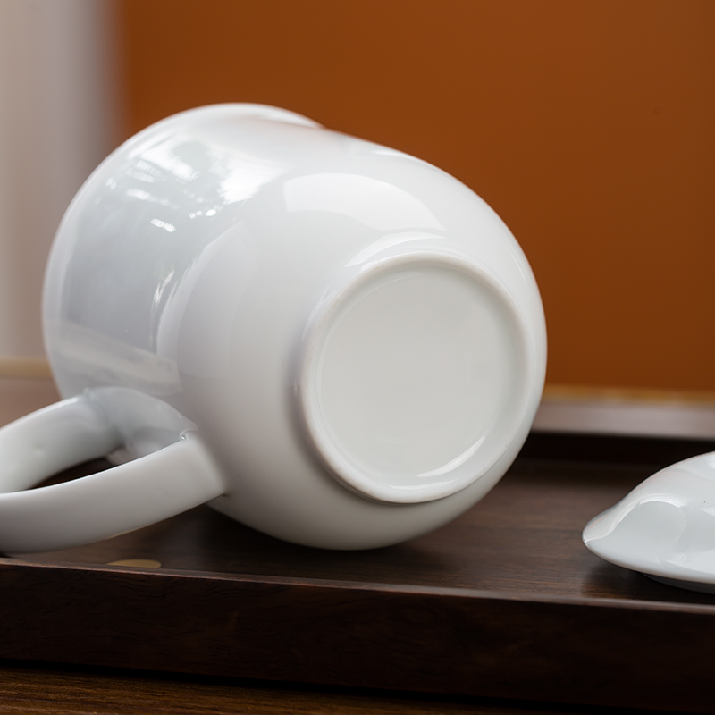 景德镇玉泥茶杯 陶瓷盖杯会议杯办公杯子商务家用喝水杯定制logo