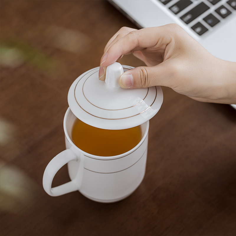 景德镇会议茶杯陶瓷杯子带盖办公室家用骨瓷泡茶水杯定制10只套装