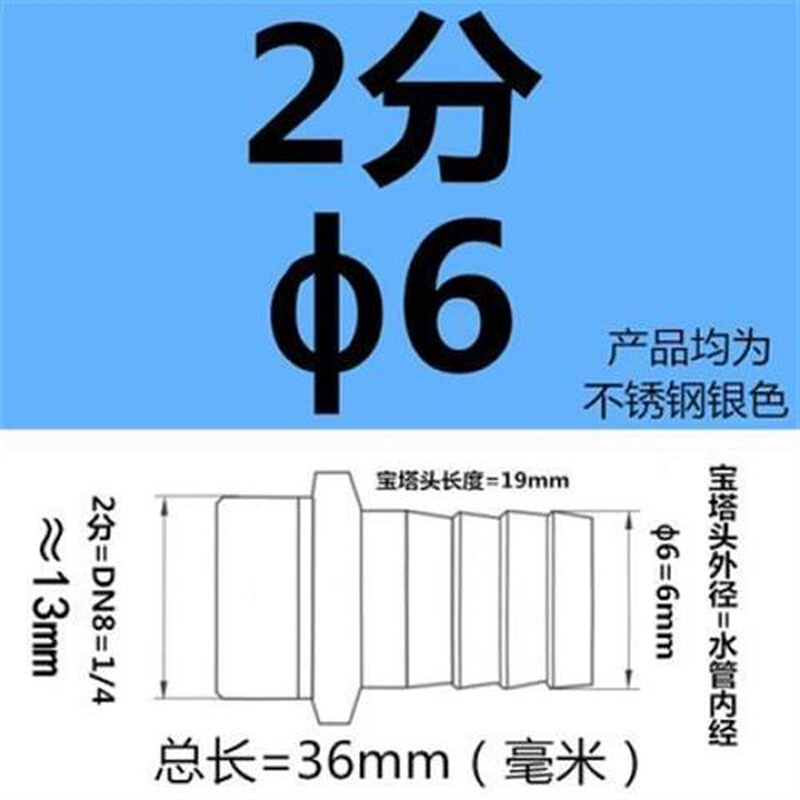 304不锈钢宝塔接头六角接水管软管皮插2/4/6分外丝转皮接头宝塔头 - 图3