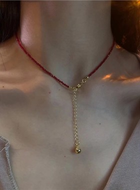 巨显白!暗红色尖晶石串珠项链