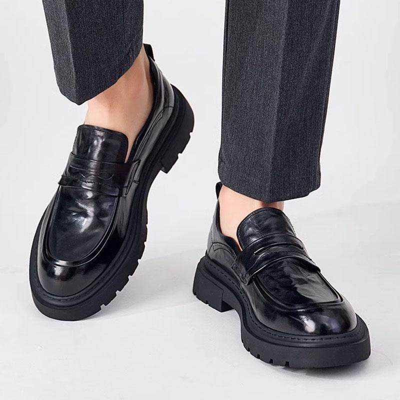 QWTG一脚蹬休闲皮鞋冬季潮流真皮百搭英伦商务德比鞋厚底男豆豆鞋,淘宝优惠券,粉丝福利购,淘宝优惠卷