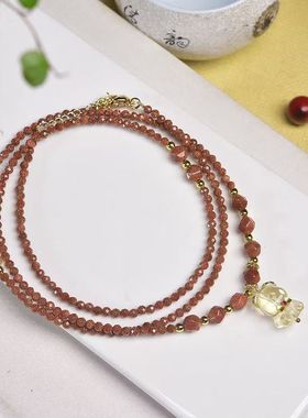 原创设计切角刻面金砂石项链