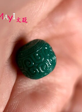 玉化绿松石地狱色回纹珠老型直切圆珠手串手持顶珠配珠加瓷优化