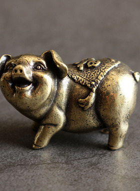 复古创意摆件工艺品装饰品黄铜动物纯铜龙兔狗十二生肖手把件家居