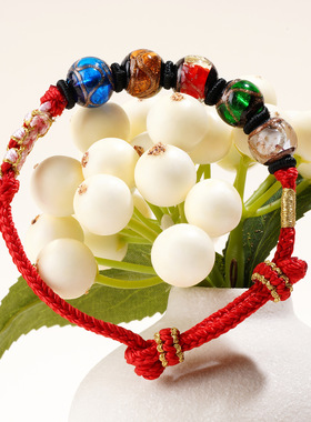 桃花香灰琉璃五行珠情侣手绳