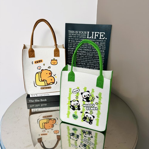 新款卡通毛毡包大容量手提购物袋加厚妈咪包网红百日宴礼品伴手礼 - 图0