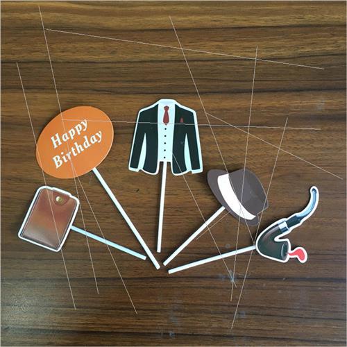 Fathers Day Cake Decoration Insert Mustache Bow Tie  Father - 图0