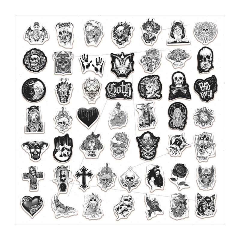 50 Black and White Gothic Horror Graffiti Stickers Bicycle C - 图3
