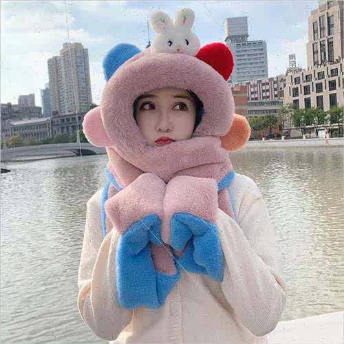 Hat cute teenage girls students scarf gloves warm three piec - 图0