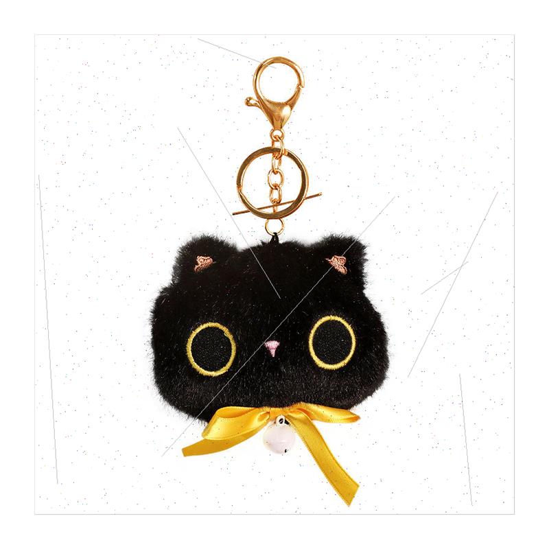 Cute closed-eye black cat plush coin purse pendant cartoon c-图3