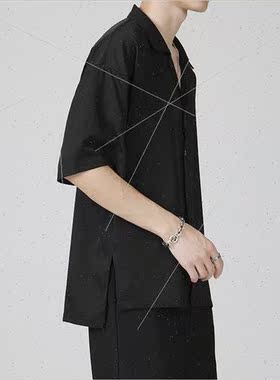 Black short-sleeved shirt men gangster handsome black inch s