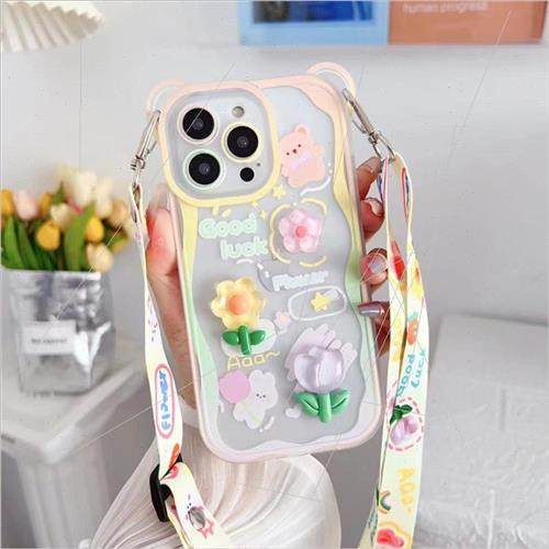 Stereo Flower Bear iPhone 15 Crossbody 13ProMax Case 适用 Ap - 图1