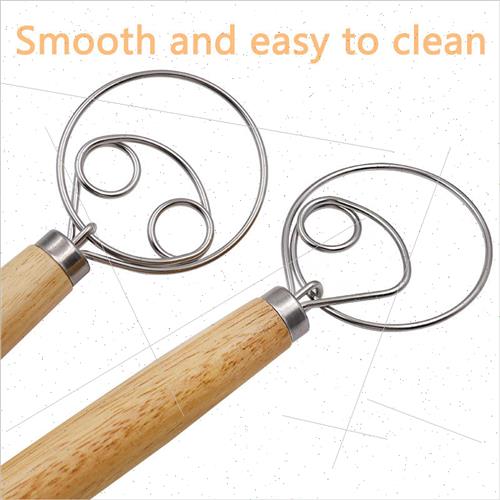 Wooden Handle Stainless Steel Coil Dough Mixer Stirring Stic - 图0