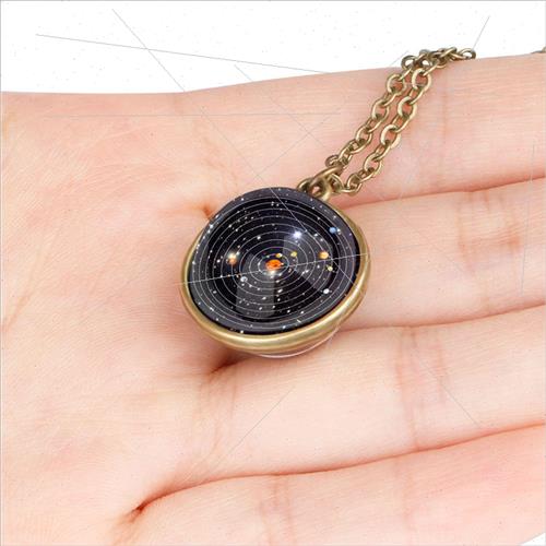 Vintage double-sided cosmic solar system crystal pendant nec - 图1