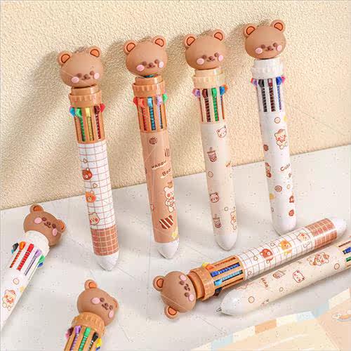 Bear 10 color ballpoint pen cartoon press type multicolor co - 图1