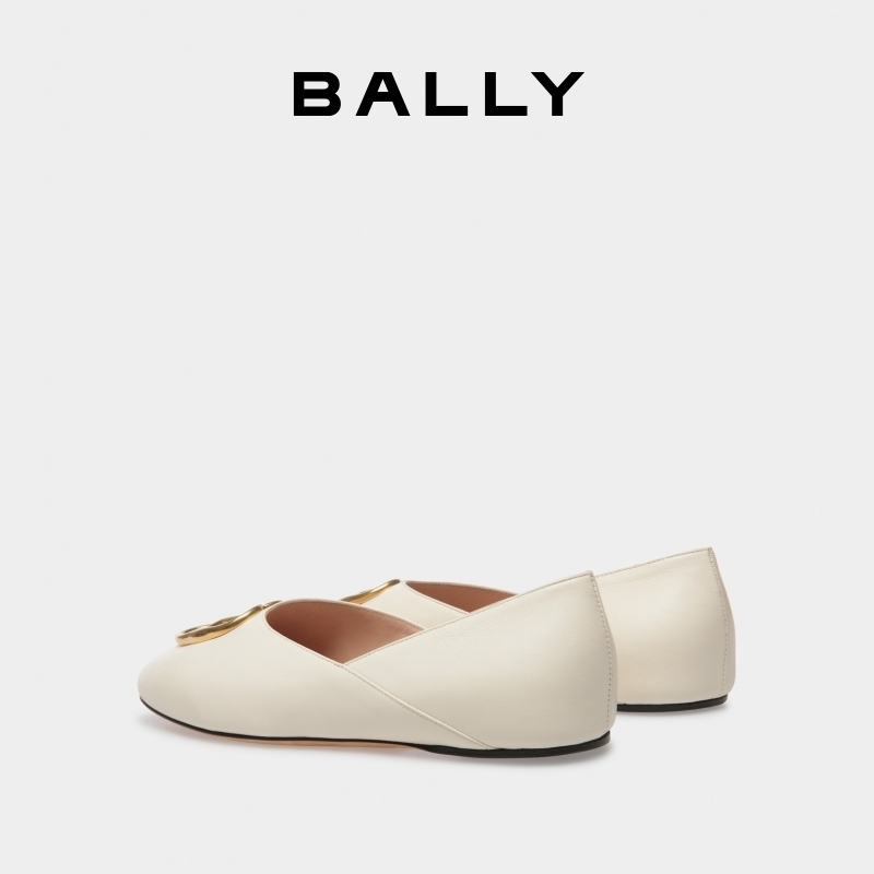 BALLY/巴利女士白色皮革EMBLEM平底鞋6304993 - 图1