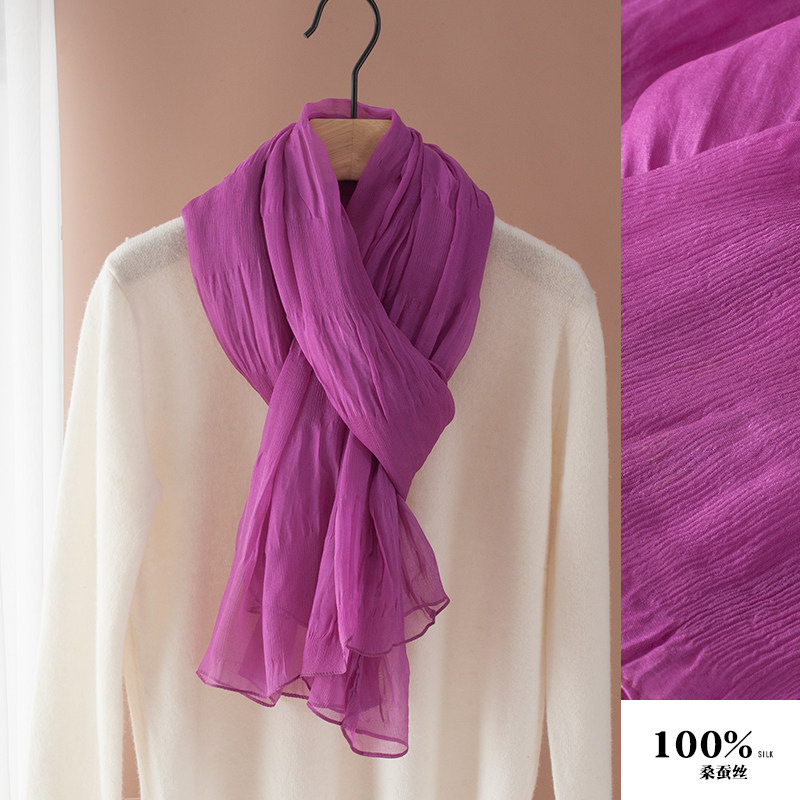 杭州丝绸100%桑蚕丝纯色长款真丝丝巾春秋冬季百搭精致披肩围巾女,淘宝优惠券,粉丝福利购,淘宝优惠卷