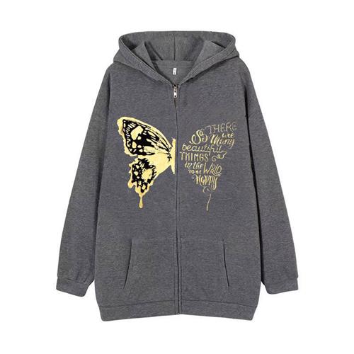 2022 Dark Hip Hop Gothic Harajuku Y2k Butterfly Zipper Hoodi - 图0