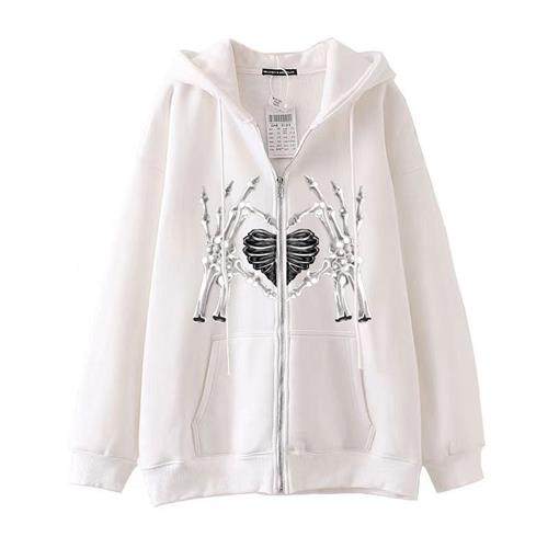 Dark Hip Hop Gothic Harajuku Y2k Spider Print Zipper Hoodie - 图0