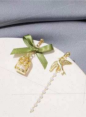 2022 fall new asymmetric earrings Mori birdcage tassel long
