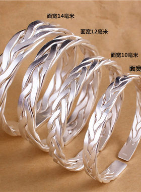 绕丝编织麻花磨砂民族风足银手镯