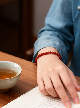 正品南红玛瑙4mm小米珠手链本命年红色手串平安转运珠男女款礼物