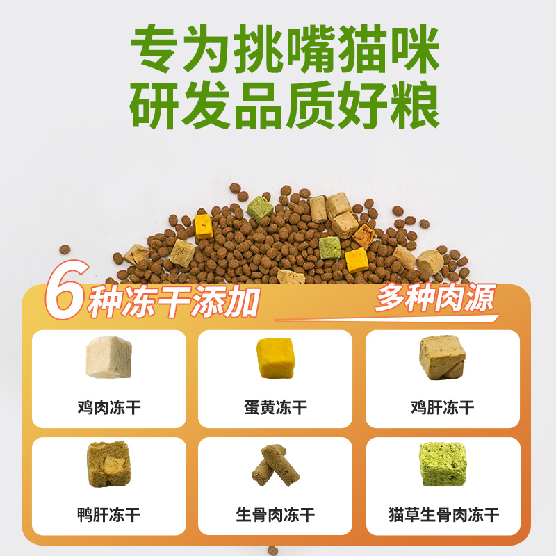 派得鲜肉猫粮5kg六拼冻干成猫幼猫草生骨肉通用型全价猫主粮10斤