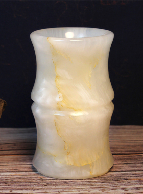 天然创意竹节玉石笔筒送礼品摆件